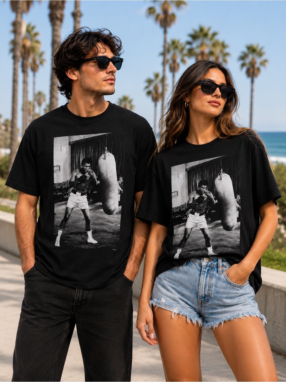 🌙✨ Muhammad Ali Boxing Graphic Black T-Shirt Unisex Size L